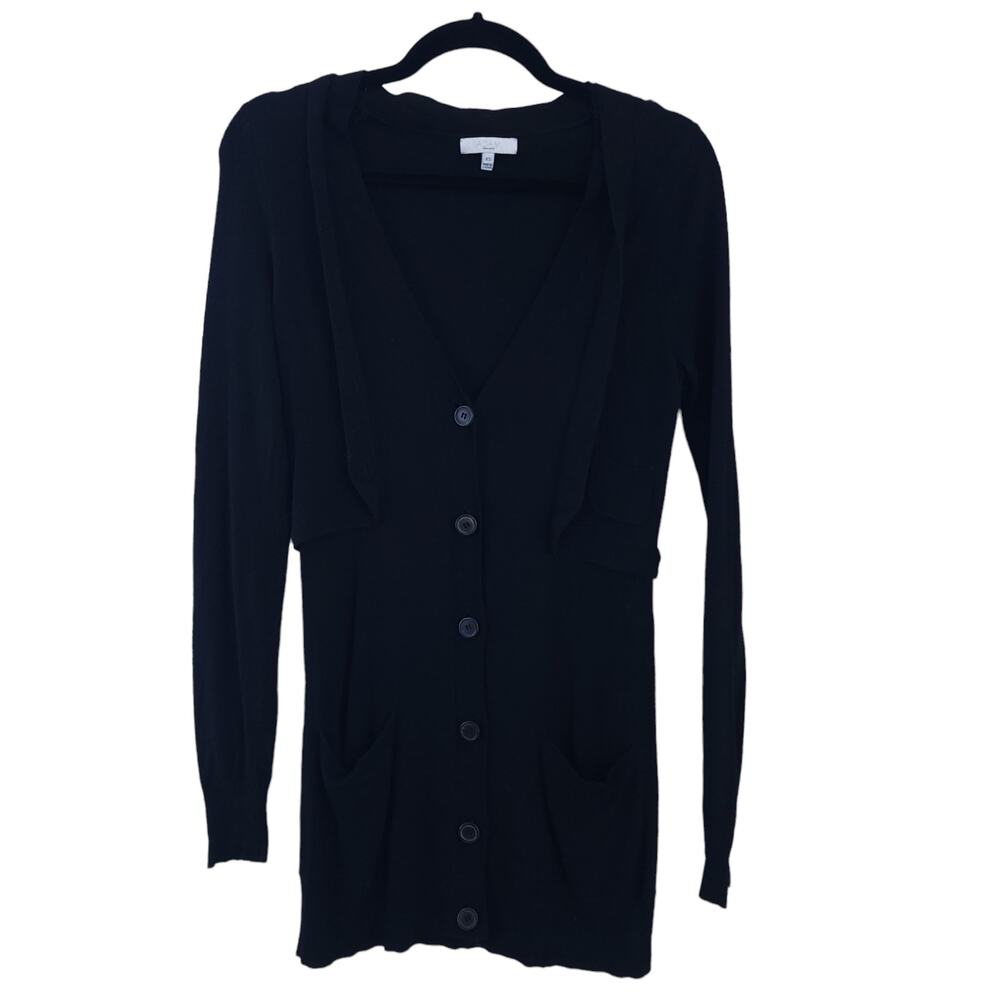 Adam Lippes Cardigan XS Black Angora Blend Knit Button Up Tunic Sweater Top